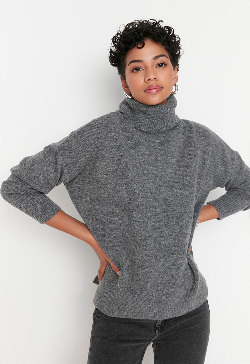 Trendyol - Soft textured turtleneck knitwear - anthracite 