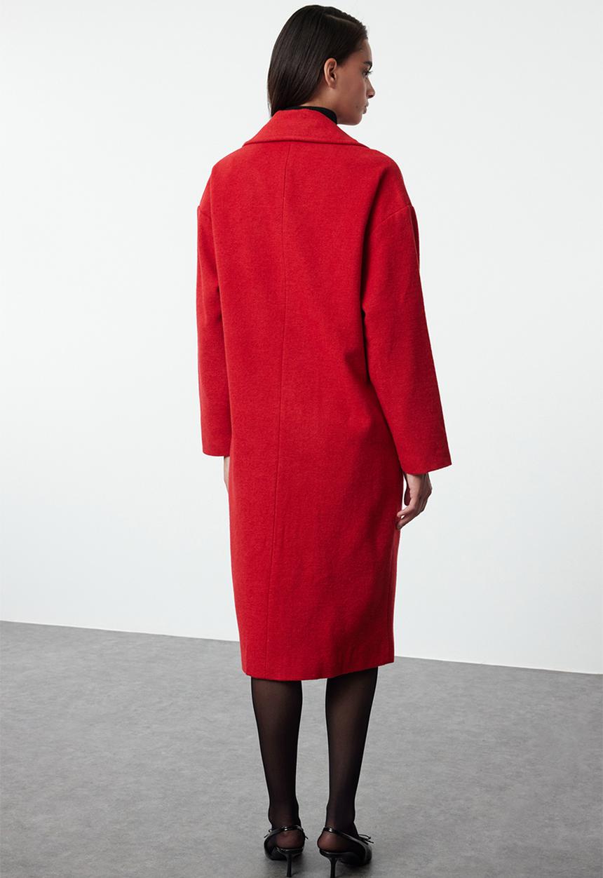 Trendyol - Oversize wide cut long wool cashmere coat - red