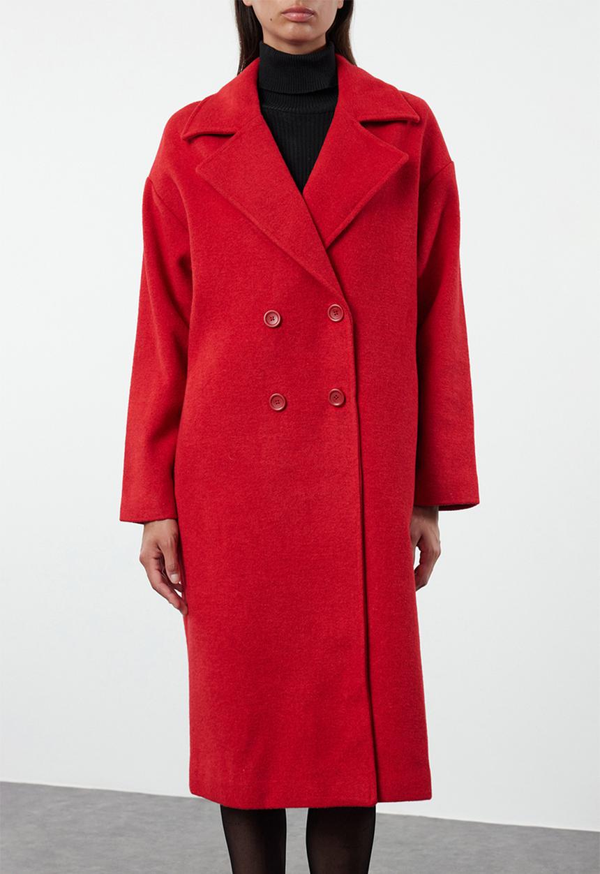 Oversize wide cut long wool cashmere coat - red