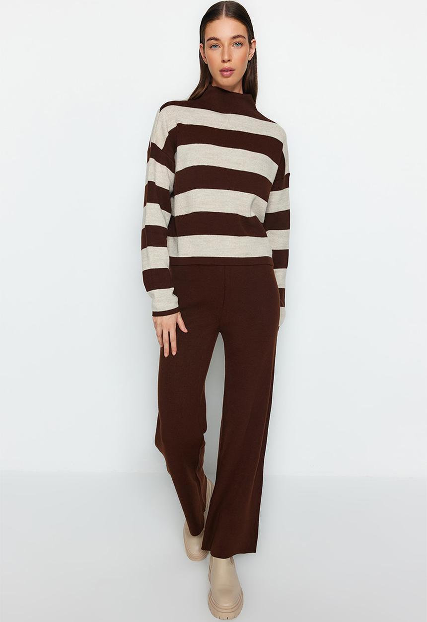 Trendyol - Wide pattern striped knitwear set - brown 