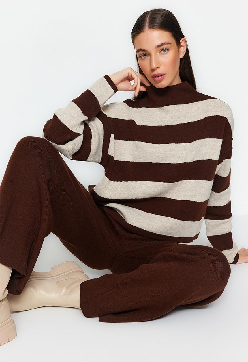 Trendyol - Wide pattern striped knitwear set - brown 