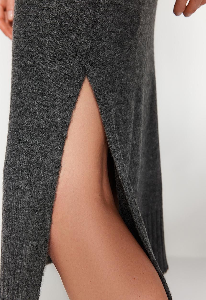 Trendyol - Midi knit wide pattern soft texture dress - anthracite