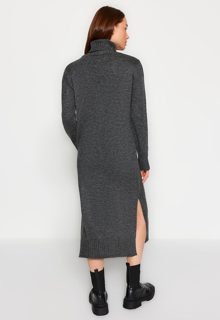 Trendyol - Midi knit wide pattern soft texture dress - anthracite
