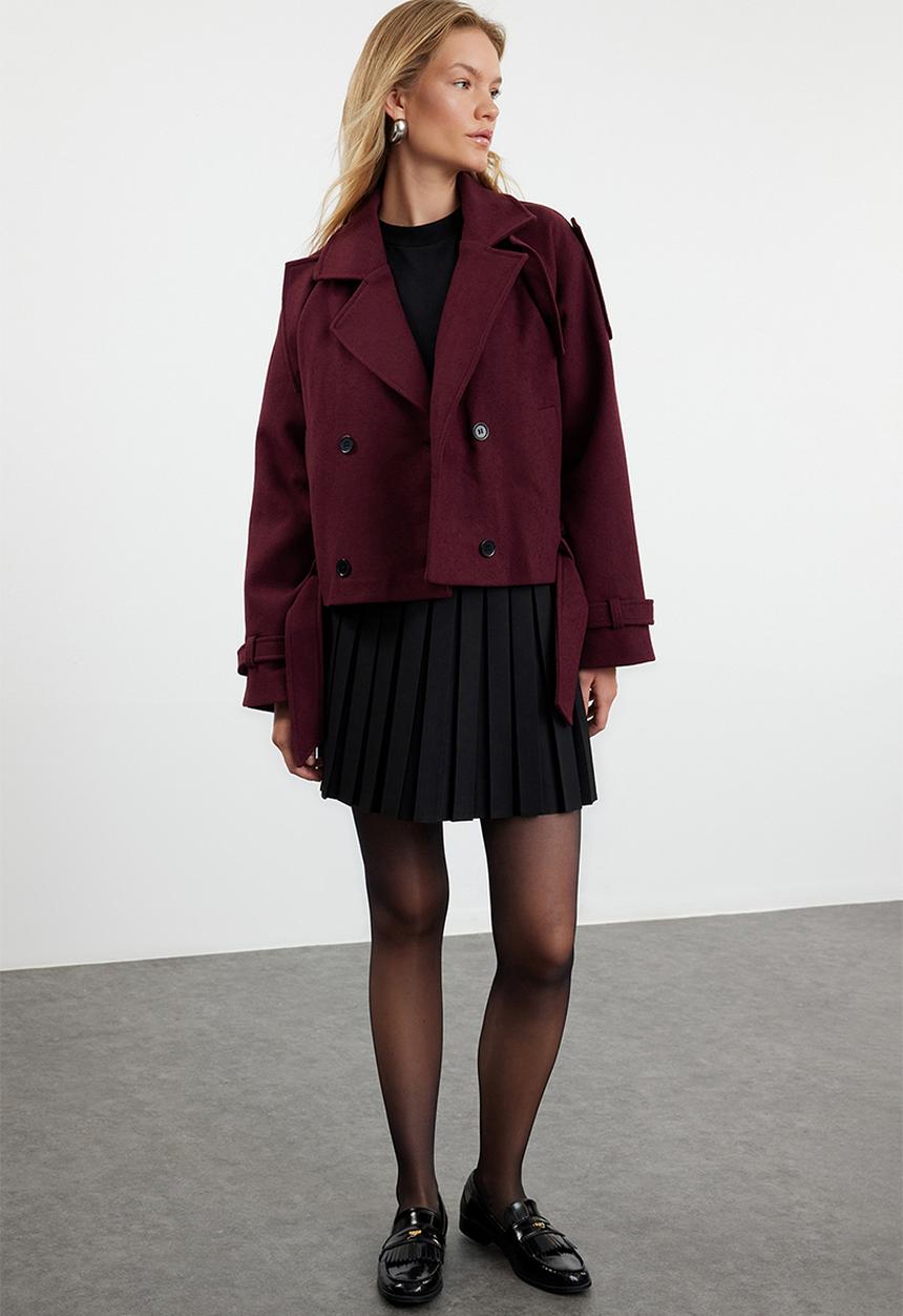 Trendyol - Soft textured seasonal short oversize cashmere coat - claret red 
