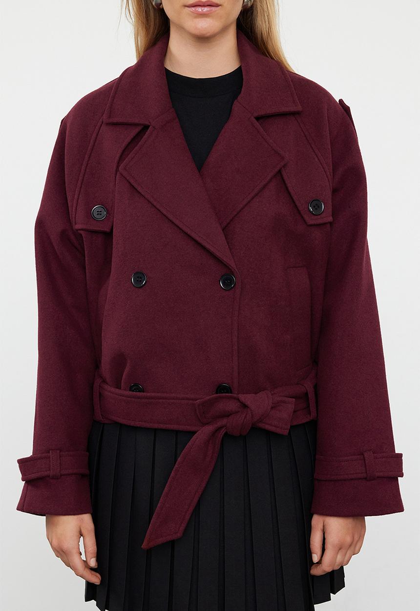 Trendyol - Soft textured seasonal short oversize cashmere coat - claret red 