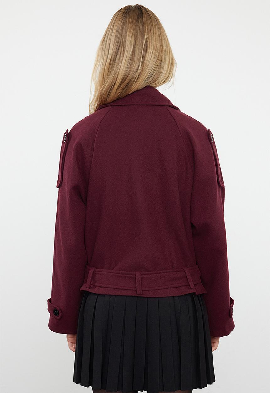 Trendyol - Soft textured seasonal short oversize cashmere coat - claret red 