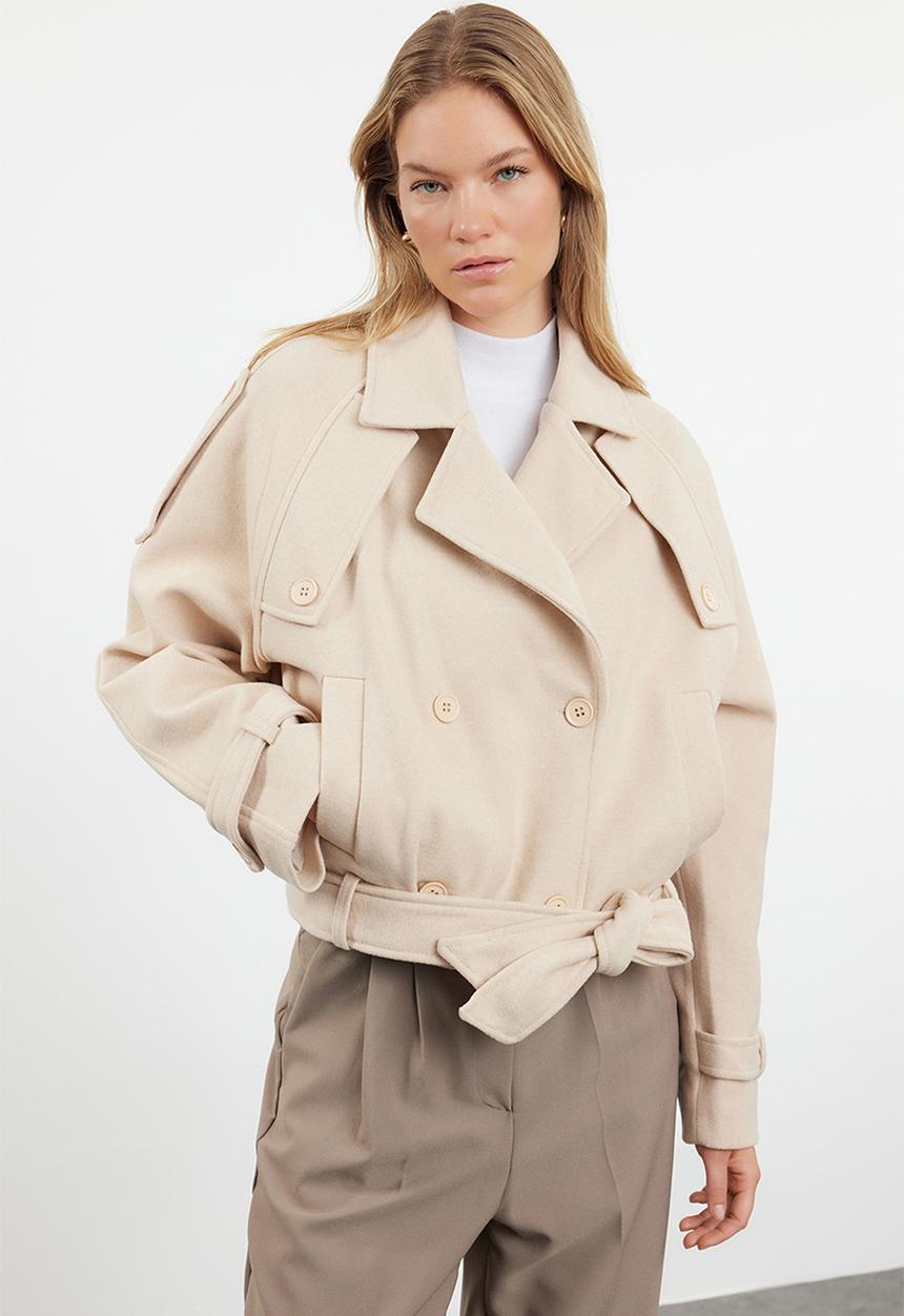 Trendyol - Soft textured seasonal short oversize cashmere coat - beige