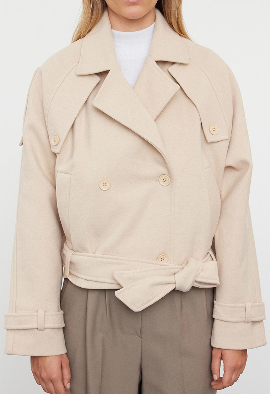 Trendyol - Soft textured seasonal short oversize cashmere coat - beige
