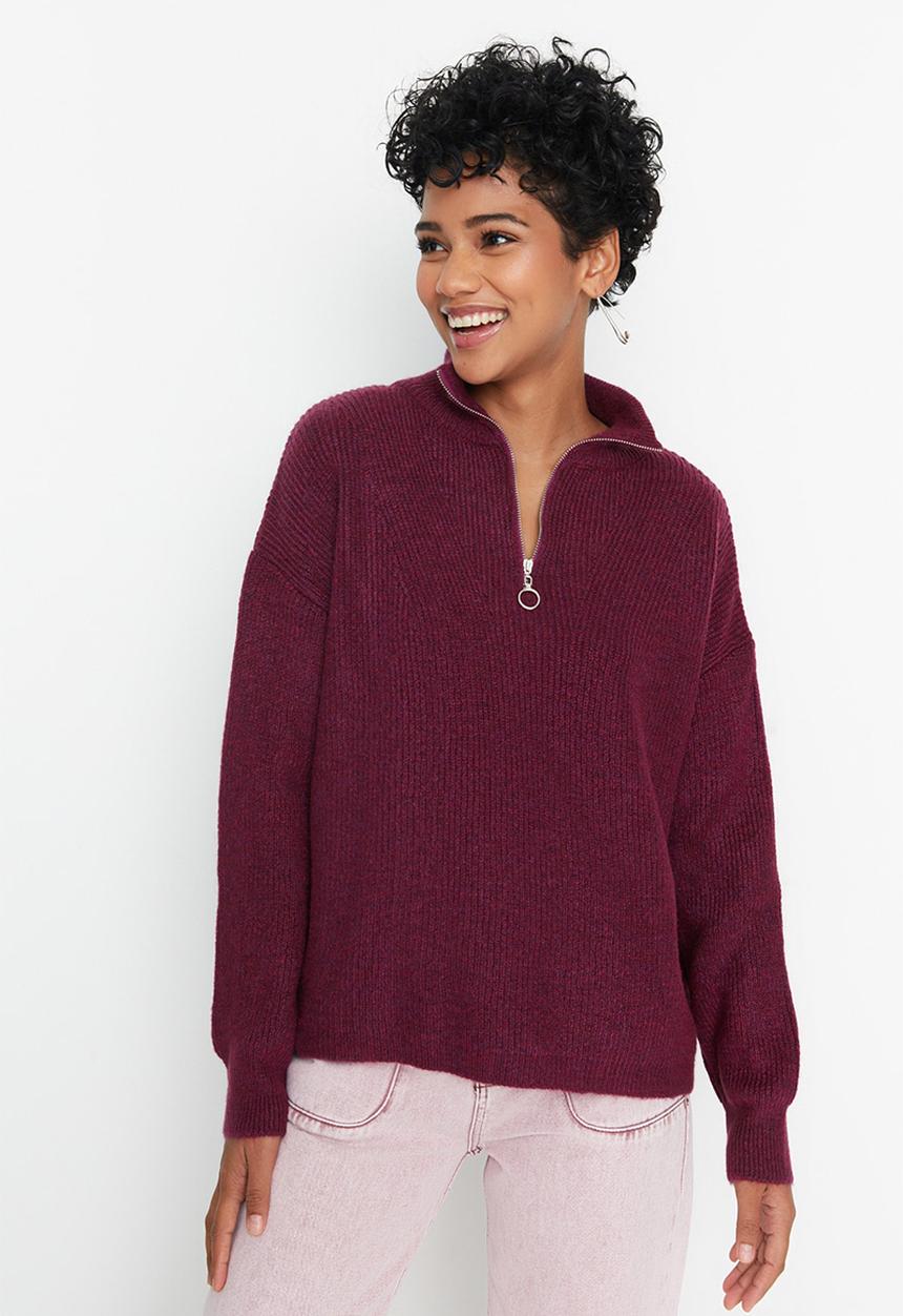 Trendyol - Soft textured zippered knitwear - light purple 