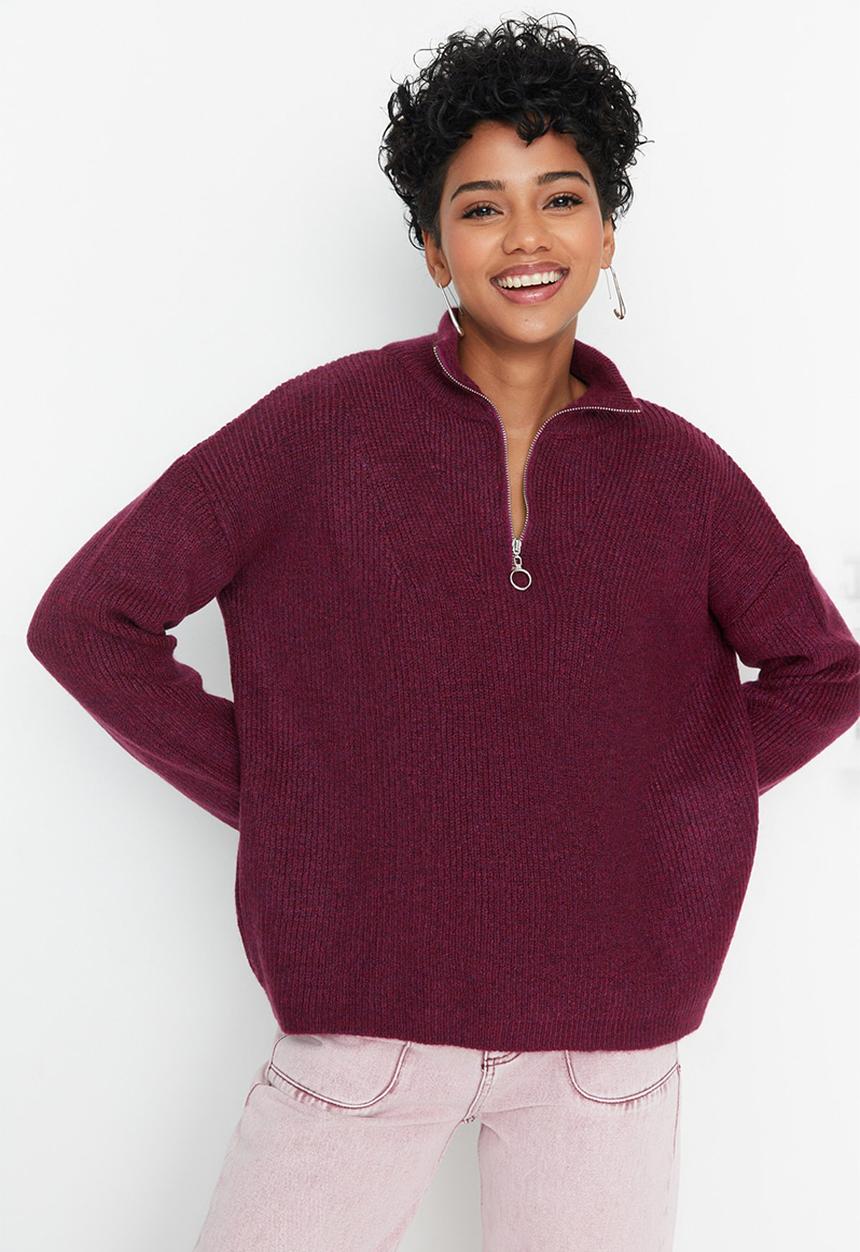 Trendyol - Soft textured zippered knitwear - light purple 