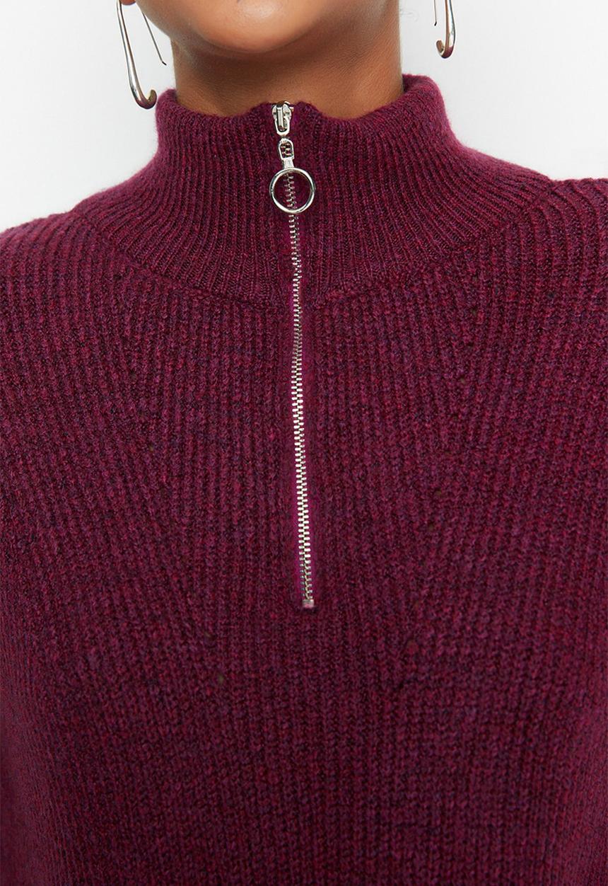 Trendyol - Soft textured zippered knitwear - light purple 