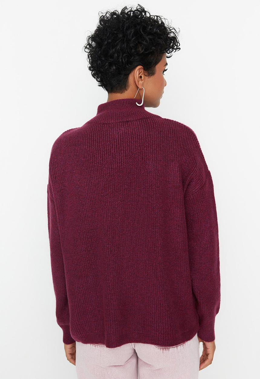 Trendyol - Soft textured zippered knitwear - light purple 