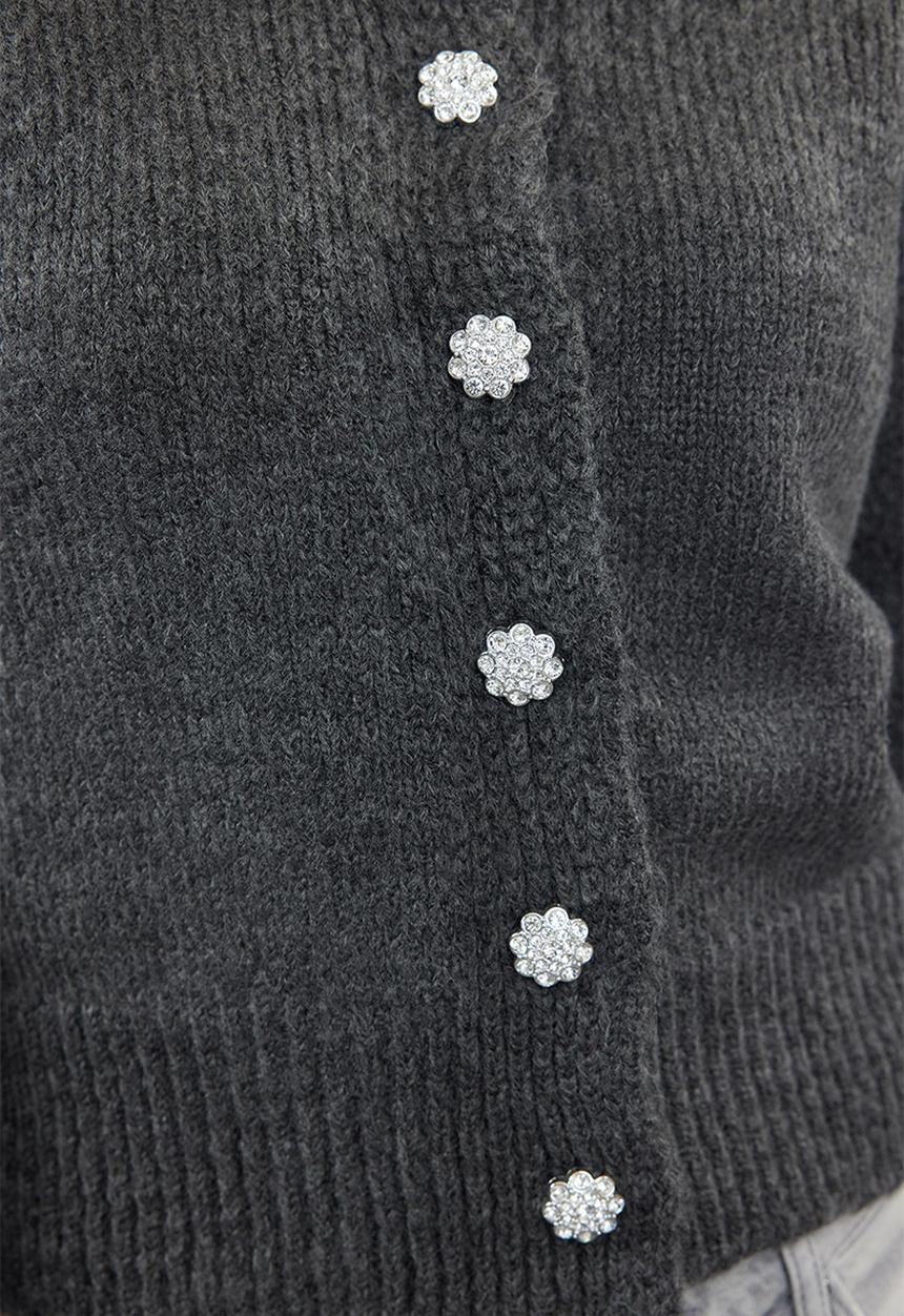 Trendyol - Soft texture jewel buttoned jacket look knitted cardigan - anthracite 