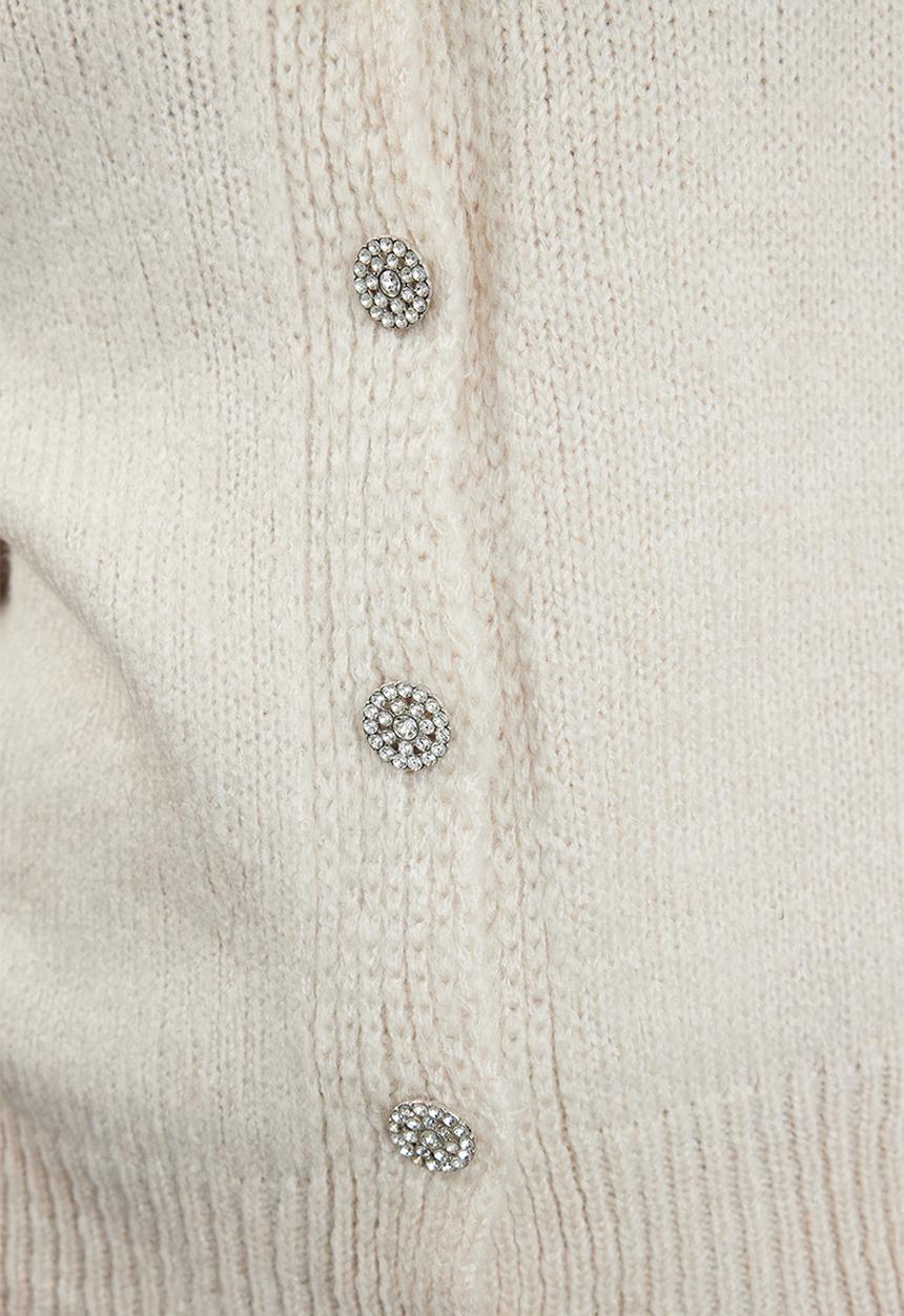 Trendyol - Soft texture jewel buttoned jacket look knitwear cardigan - stone 