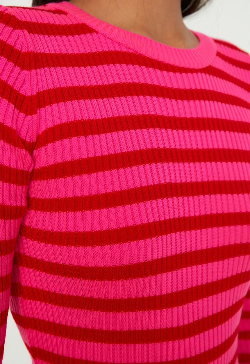 Trendyol - Basic striped knitwear sweater - red 