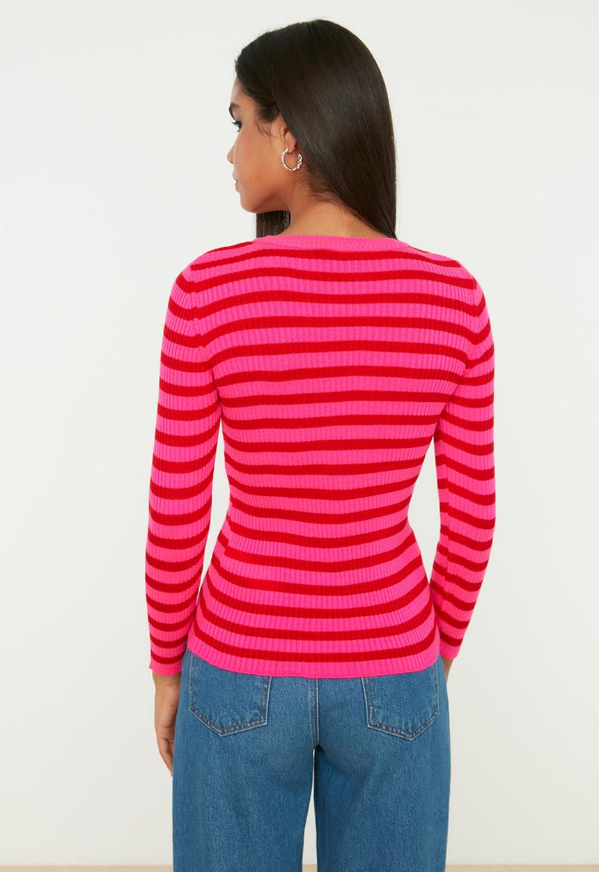 Trendyol - Basic striped knitwear sweater - red 