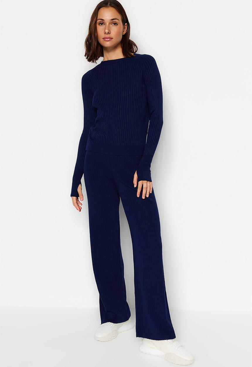 Trendyol - Basic finger detailed knitwear bottom-top set - navy blue