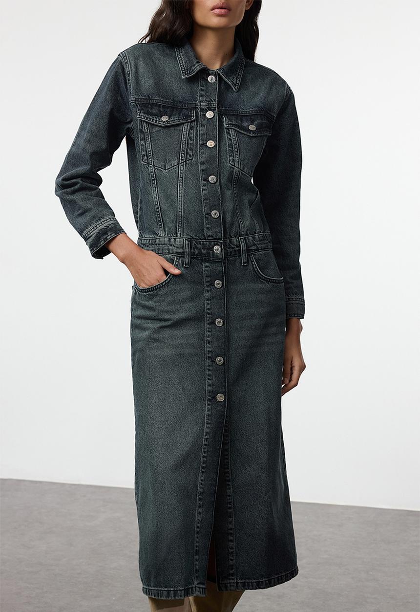Trendyol - Midi denim shirt dress - dark blue 
