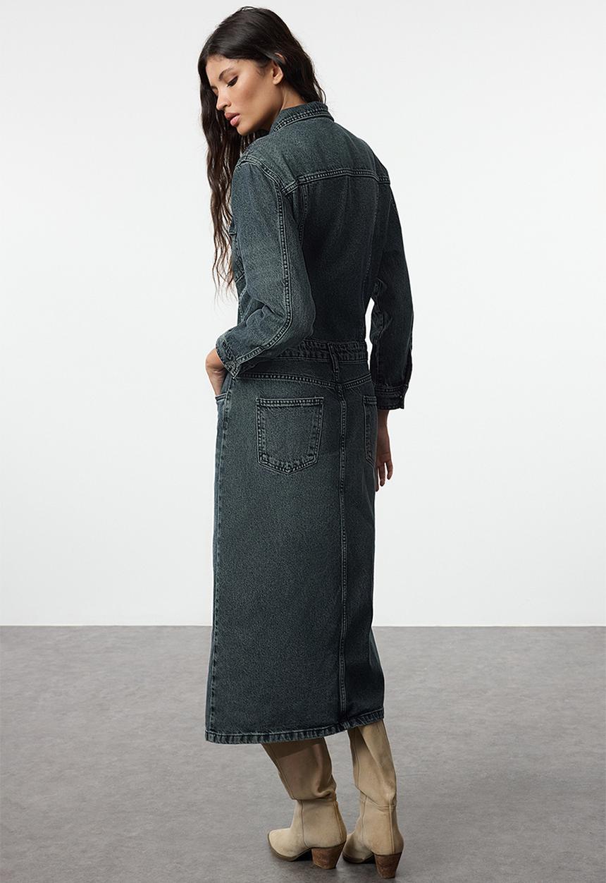 Trendyol - Midi denim shirt dress - dark blue 