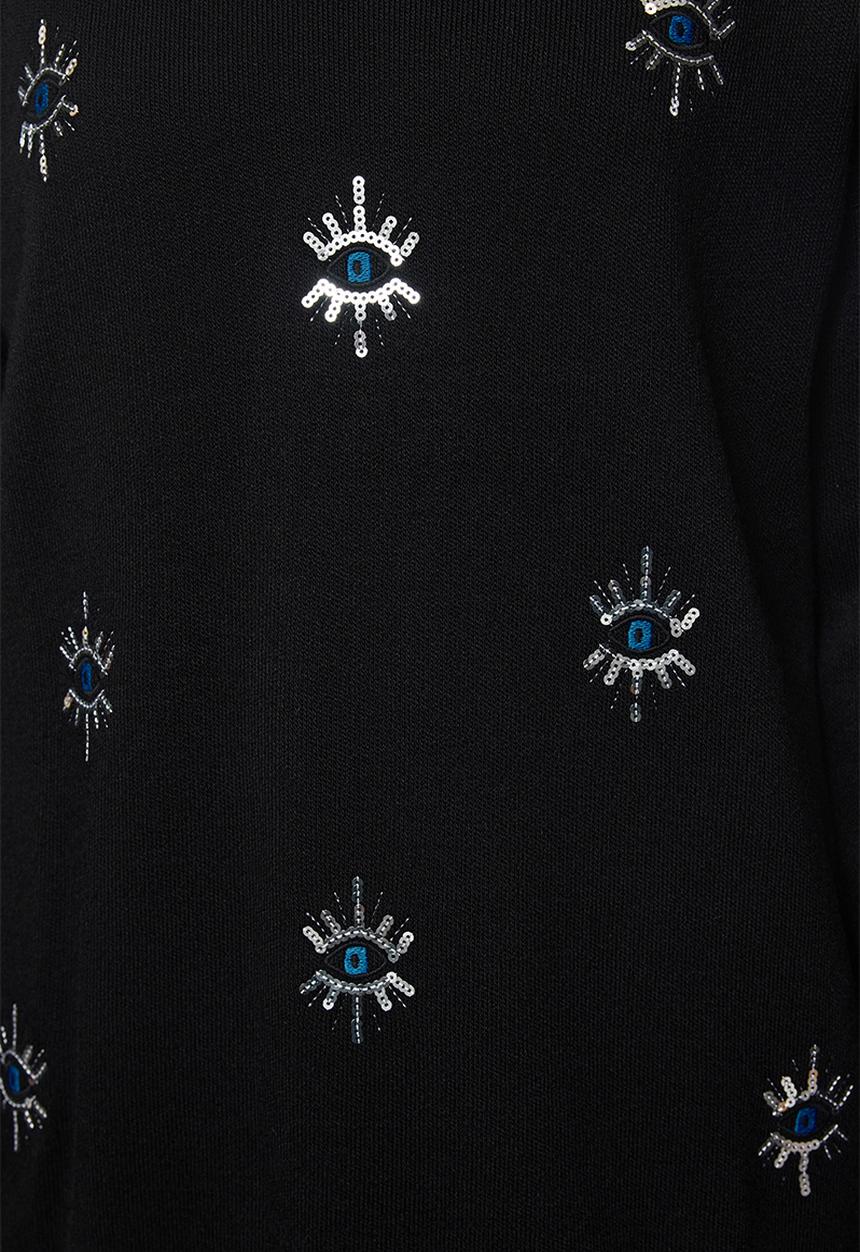 Trendyol - Embroidery eye detailed knitwear bottom-top set - black