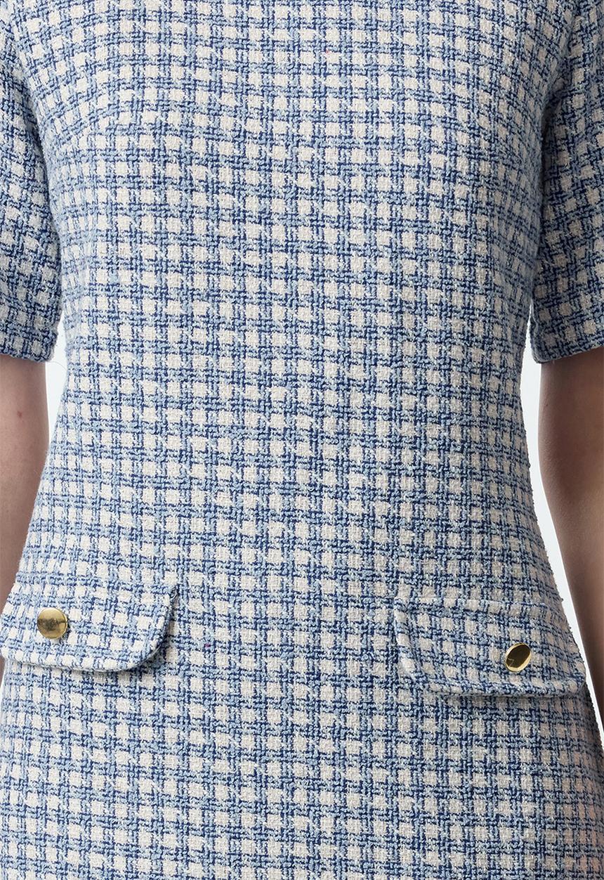 Trendyol - Houndstooth straight cut button detailed tweed woven dress - blue