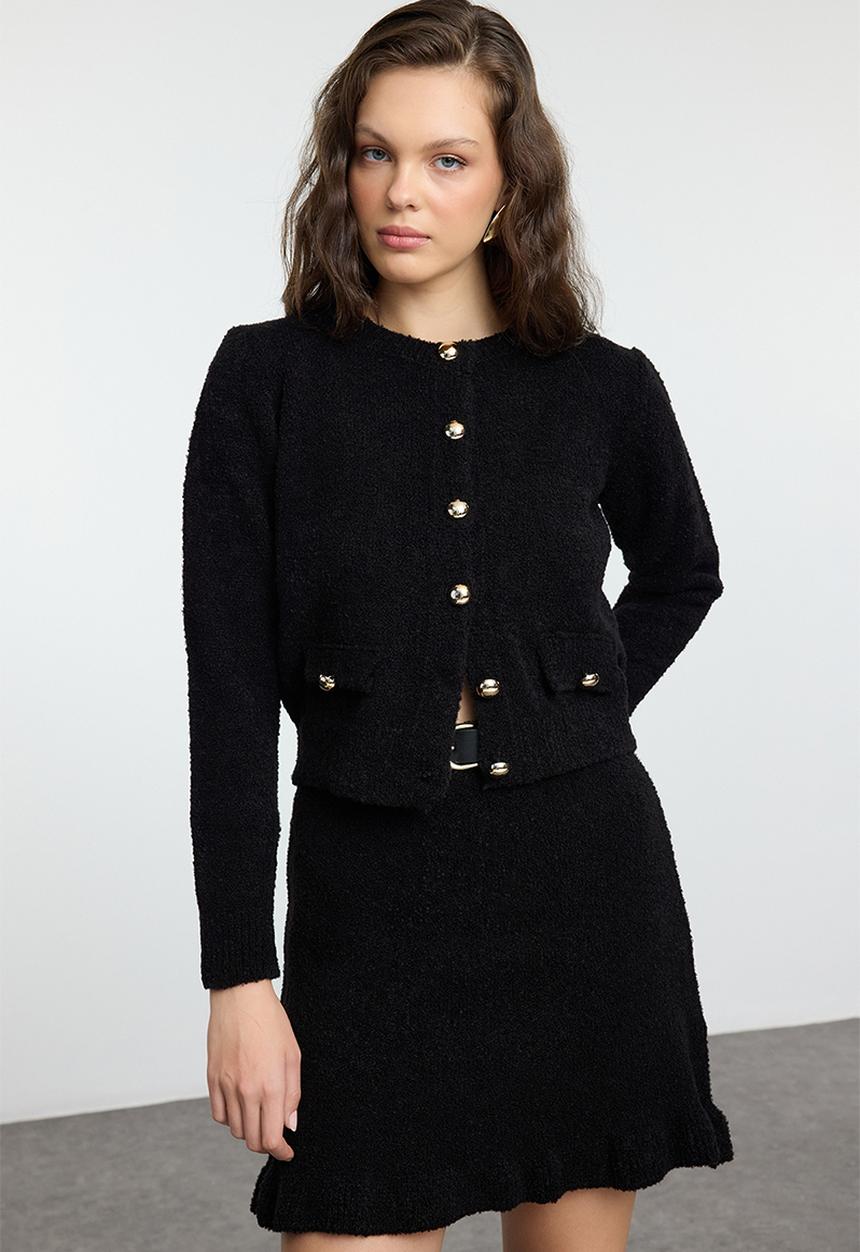 Trendyol - Boucle belted knitwear bottom-top set - black 
