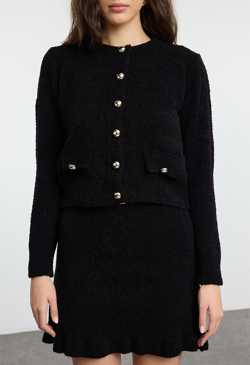 Trendyol - Boucle belted knitwear bottom-top set - black 
