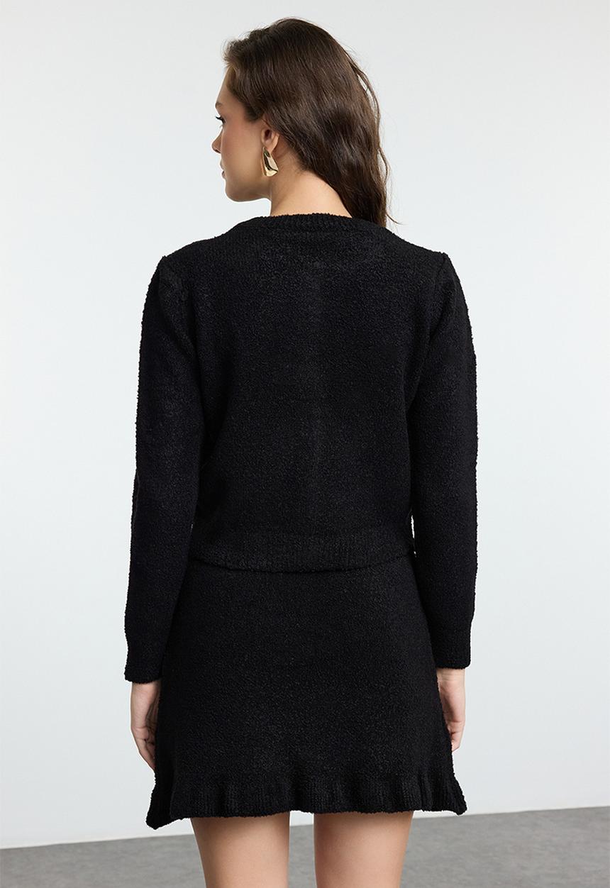 Trendyol - Boucle belted knitwear bottom-top set - black 