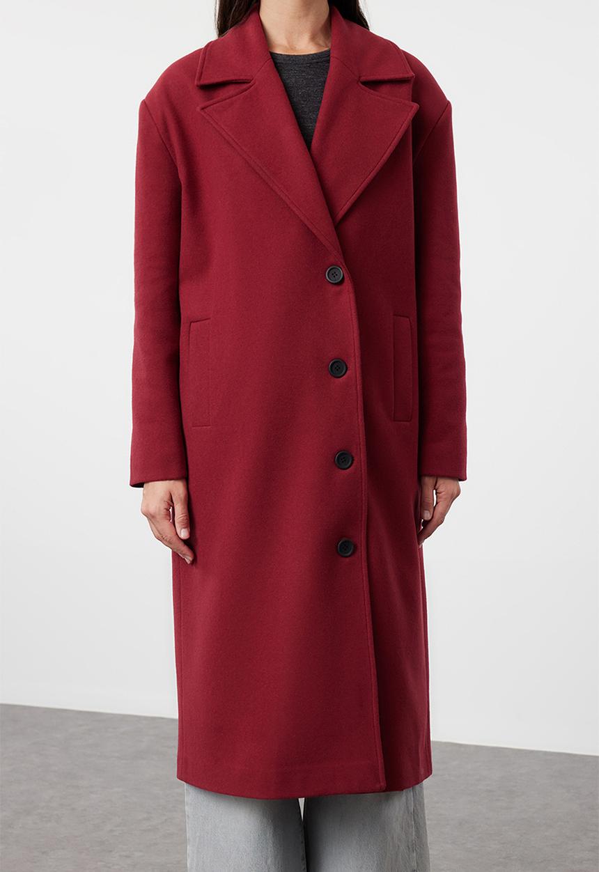 Trendyol - Asymmetric closure soft texture oversize coat - claret red