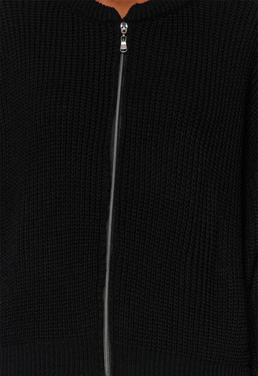 Trendyol - Wide pattern bomber collar zippered knitwear cardigan - black 