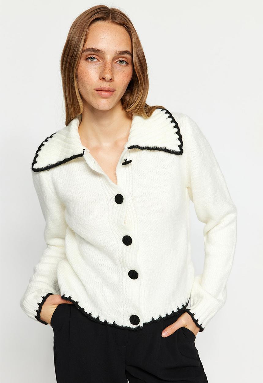 Trendyol - Soft textured contrast coloured knitwear cardigan - ecru 