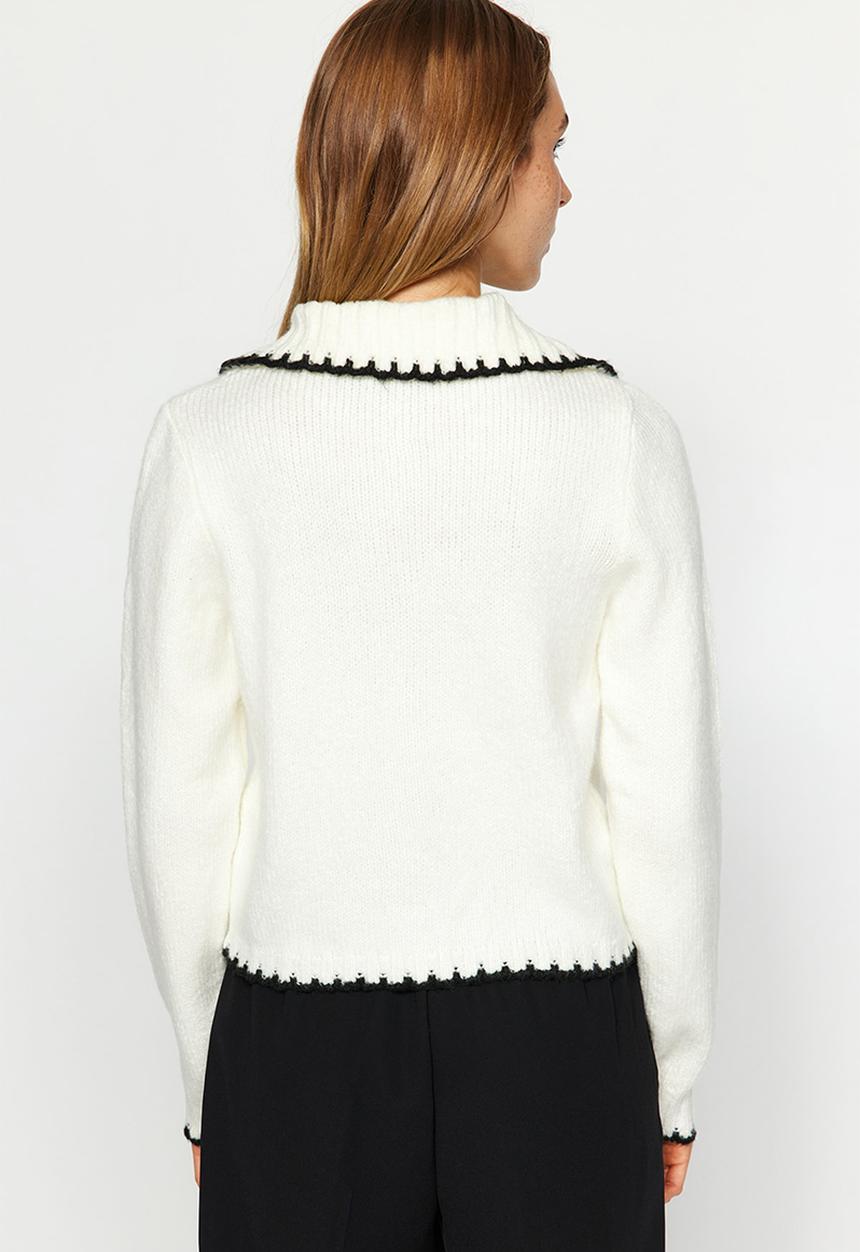 Trendyol - Soft textured contrast coloured knitwear cardigan - ecru 