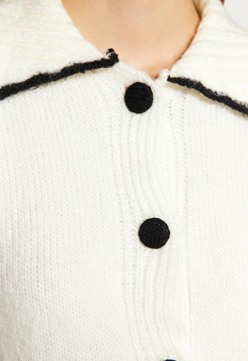 Trendyol - Soft textured contrast coloured knitwear cardigan - ecru 