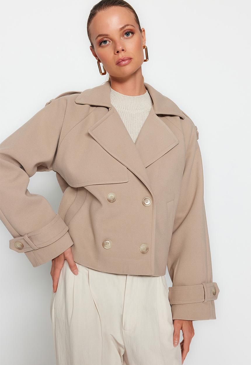 Trendyol - Oversize wide cut crop cashmere coat - mink 