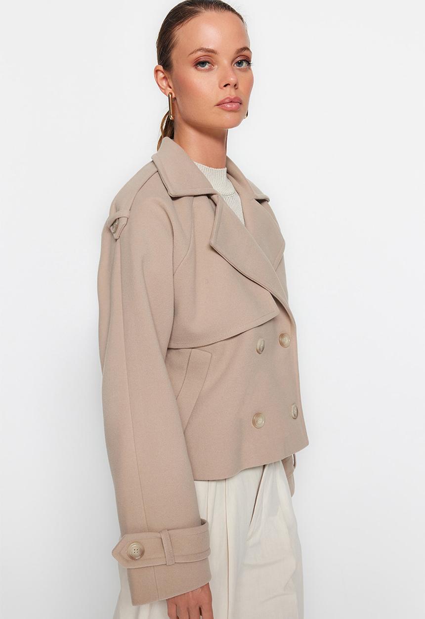 Trendyol - Oversize wide cut crop cashmere coat - mink 