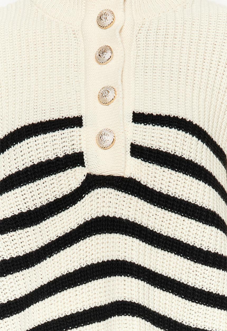 Trendyol - Wide neck striped knitwear sweater - ecru 