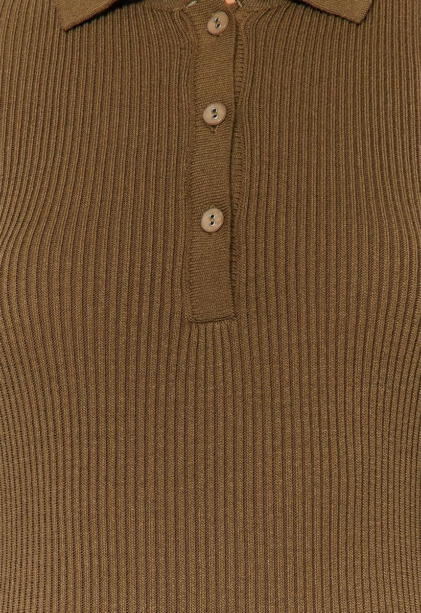 Trendyol - Midi knitwear polo neck dress - khaki