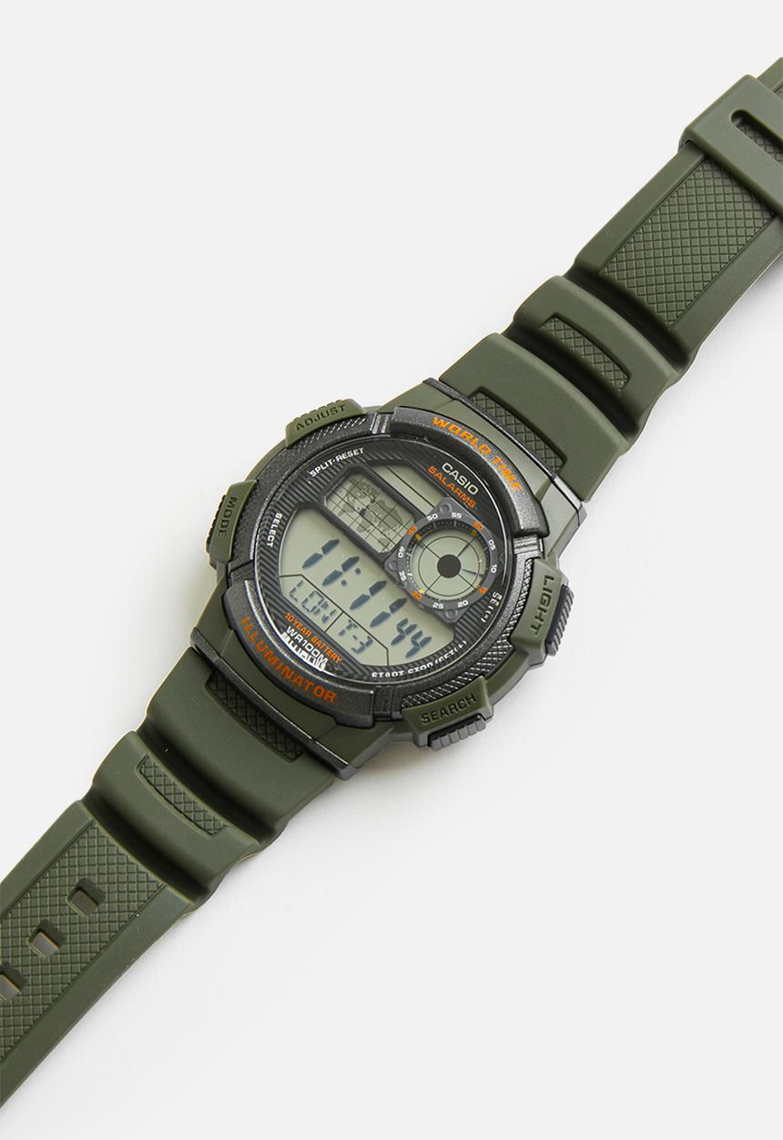 Casio - Digital black case green resin band