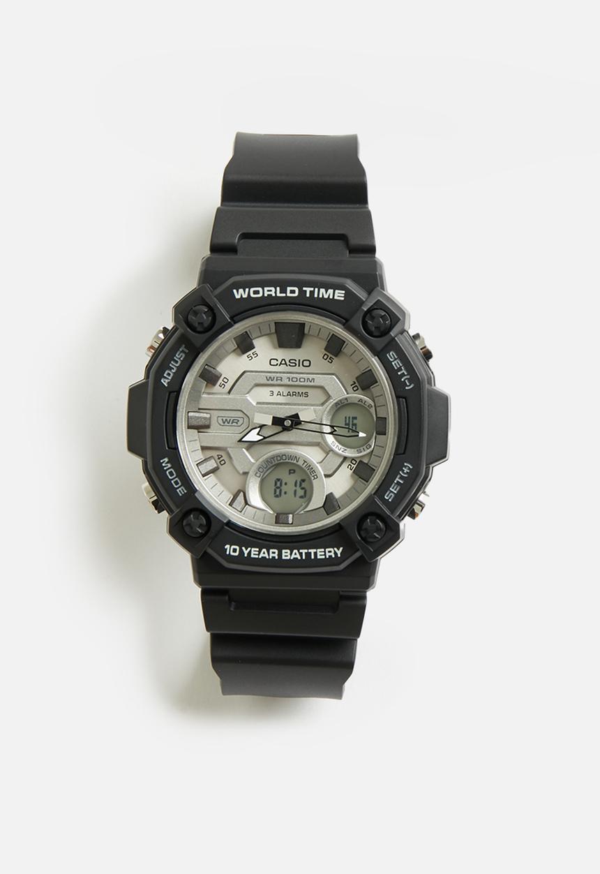 Casio - Anadigi silver case black resin band
