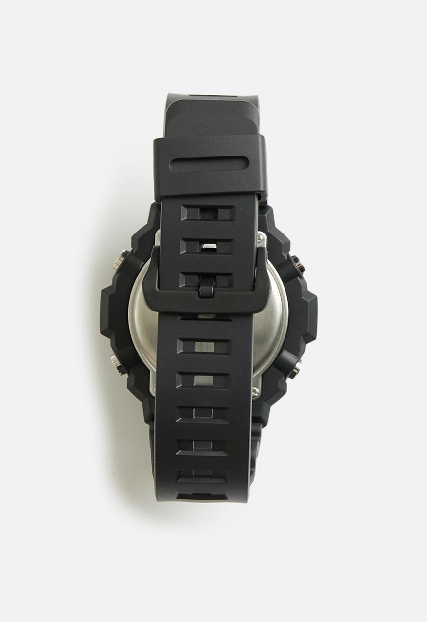 Casio - Anadigi silver case black resin band
