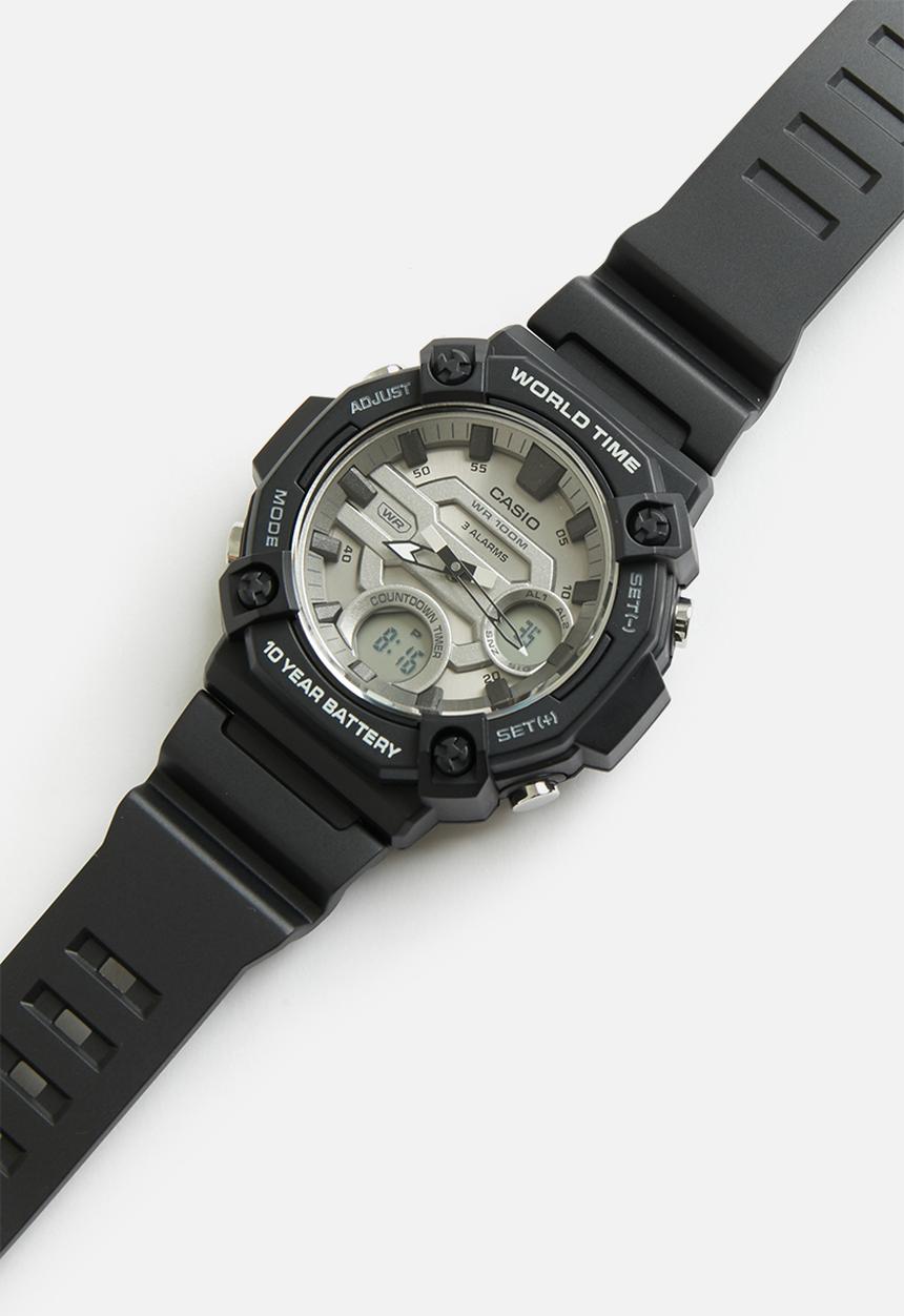 Casio - Anadigi silver case black resin band