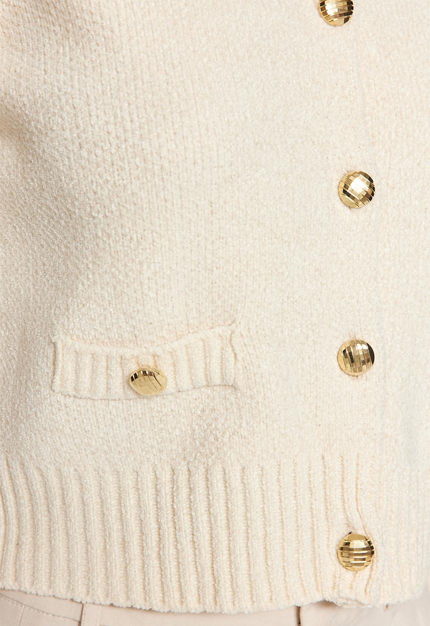 Trendyol - Crop premium yarn/special yarn pocket detailed jacket cardigan - ecru