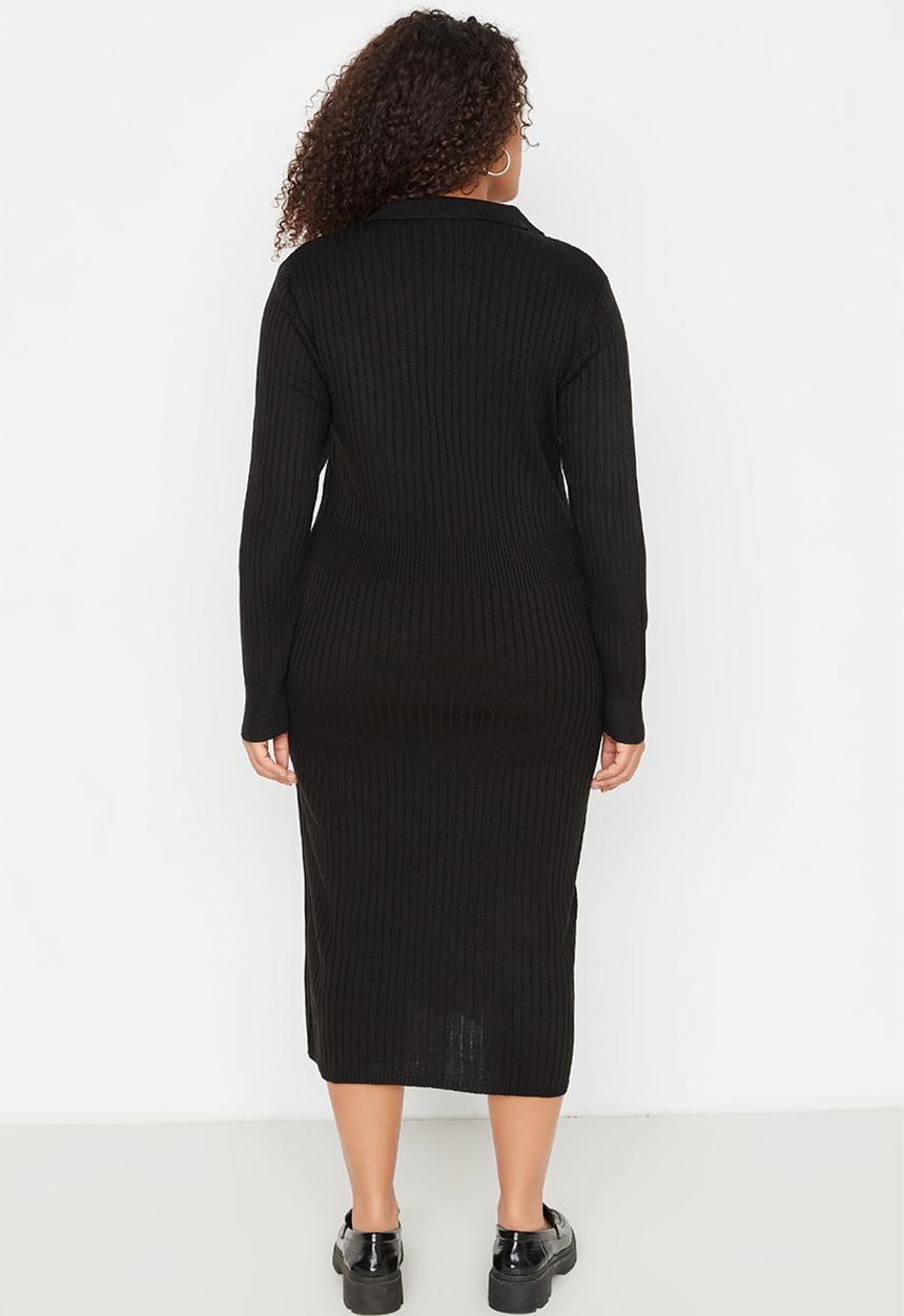 Trendyol - Plus polo neck ribbed dress - black