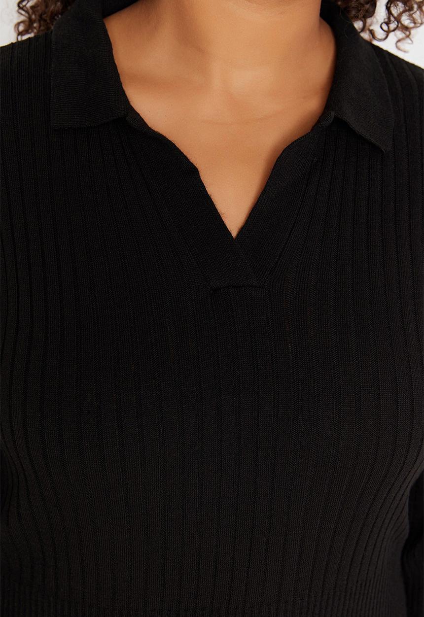 Trendyol - Plus polo neck ribbed dress - black