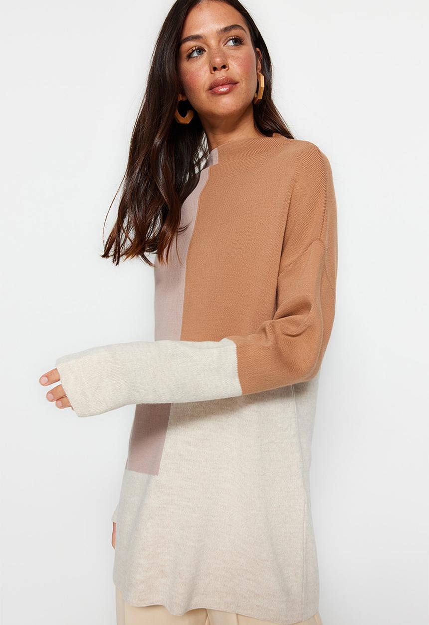 Trendyol - Colour block high neck knit - stone