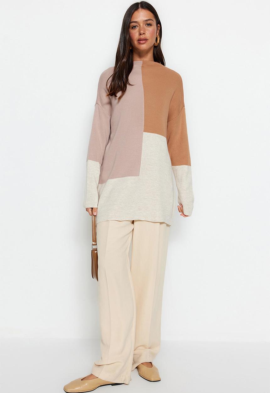 Trendyol - Colour block high neck knit - stone