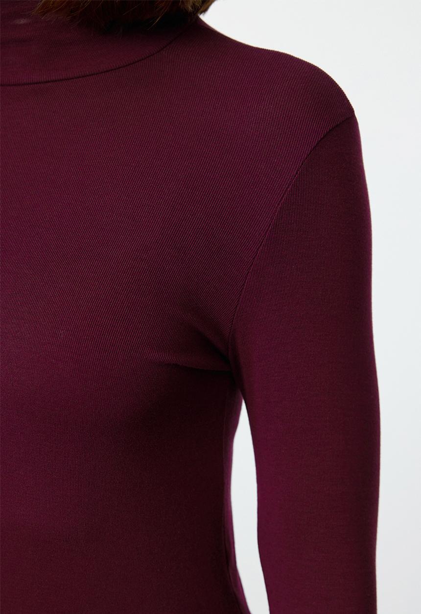 Trendyol - Premium turtleneck fitted stretchy knitted blouse - burgundy