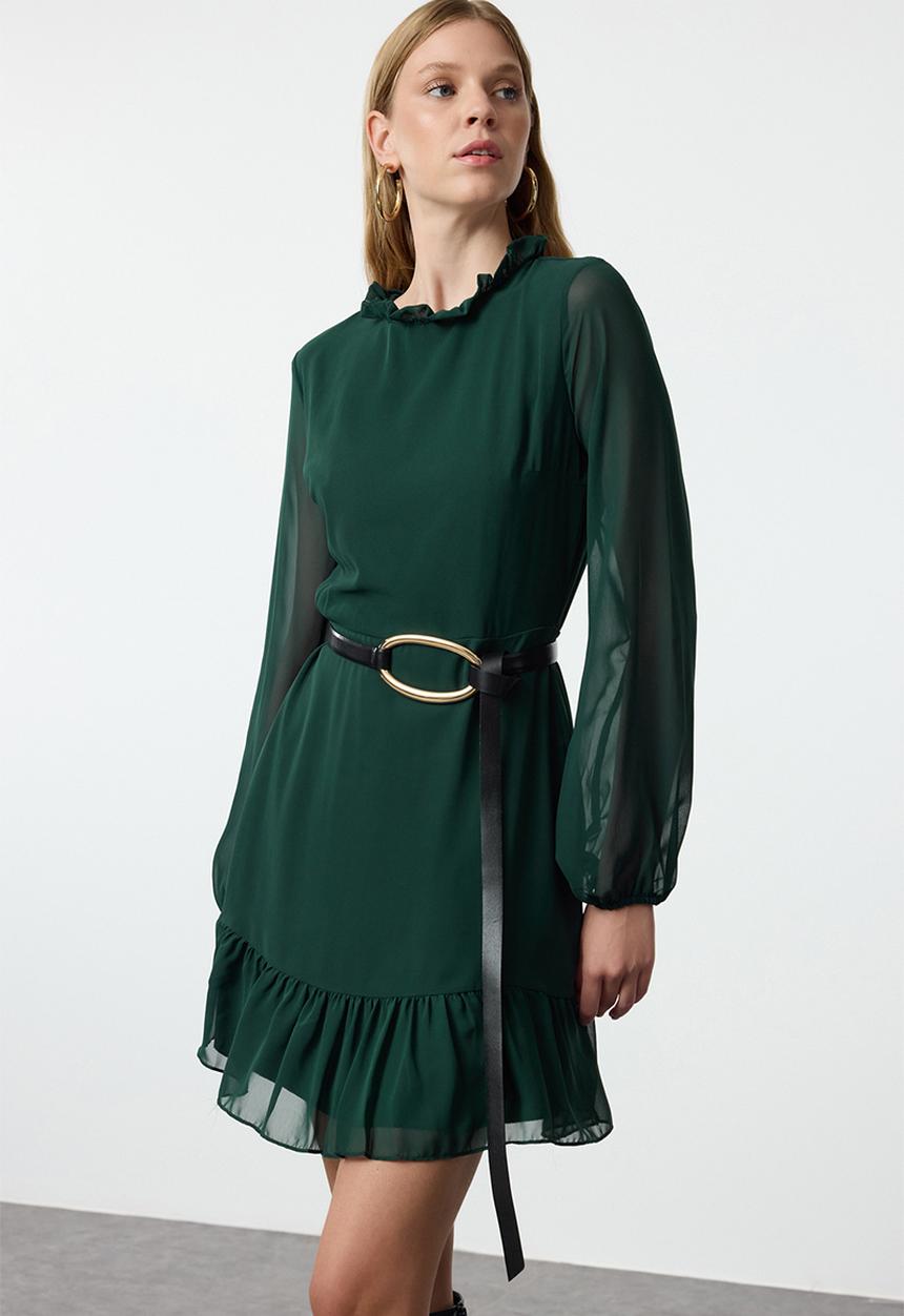 Trendyol - Plain woven winter dress - emerald green 