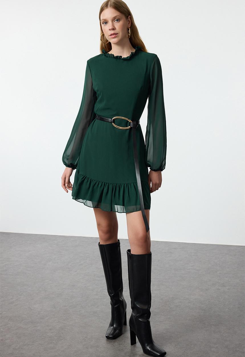 Trendyol - Plain woven winter dress - emerald green 