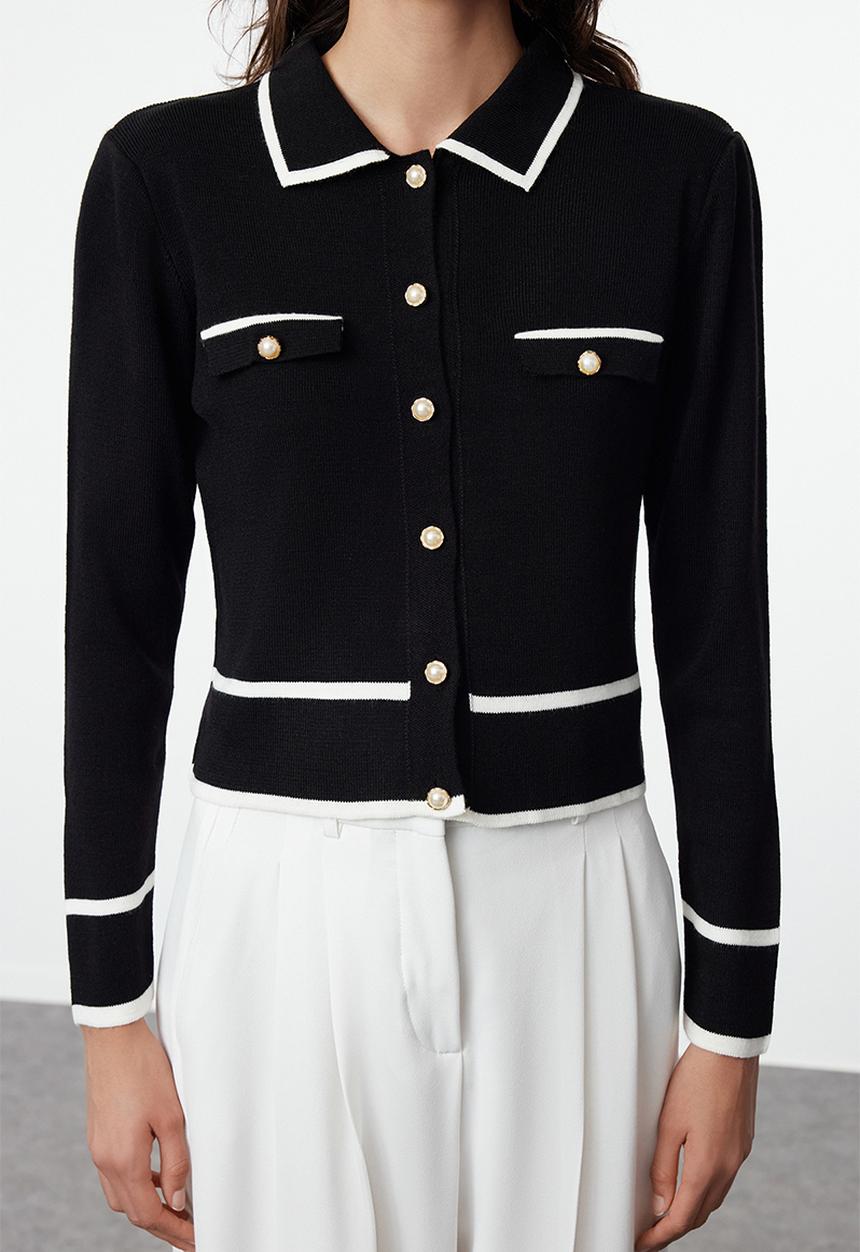 Trendyol - Colour blocked polo neck knitwear - black 